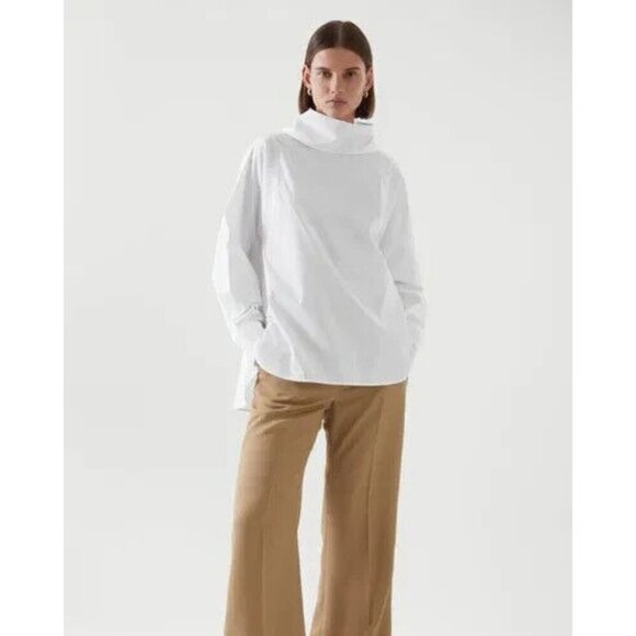 COS Tops - COS Relaxed-Fit Roll-Neck Tunic Blouse Oversized White Stretch Women's Size 10